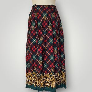 VTG CHAUS Women's 12 Multicolor 100% Rayon Tartan Plaid Pleated Maxi Skirt